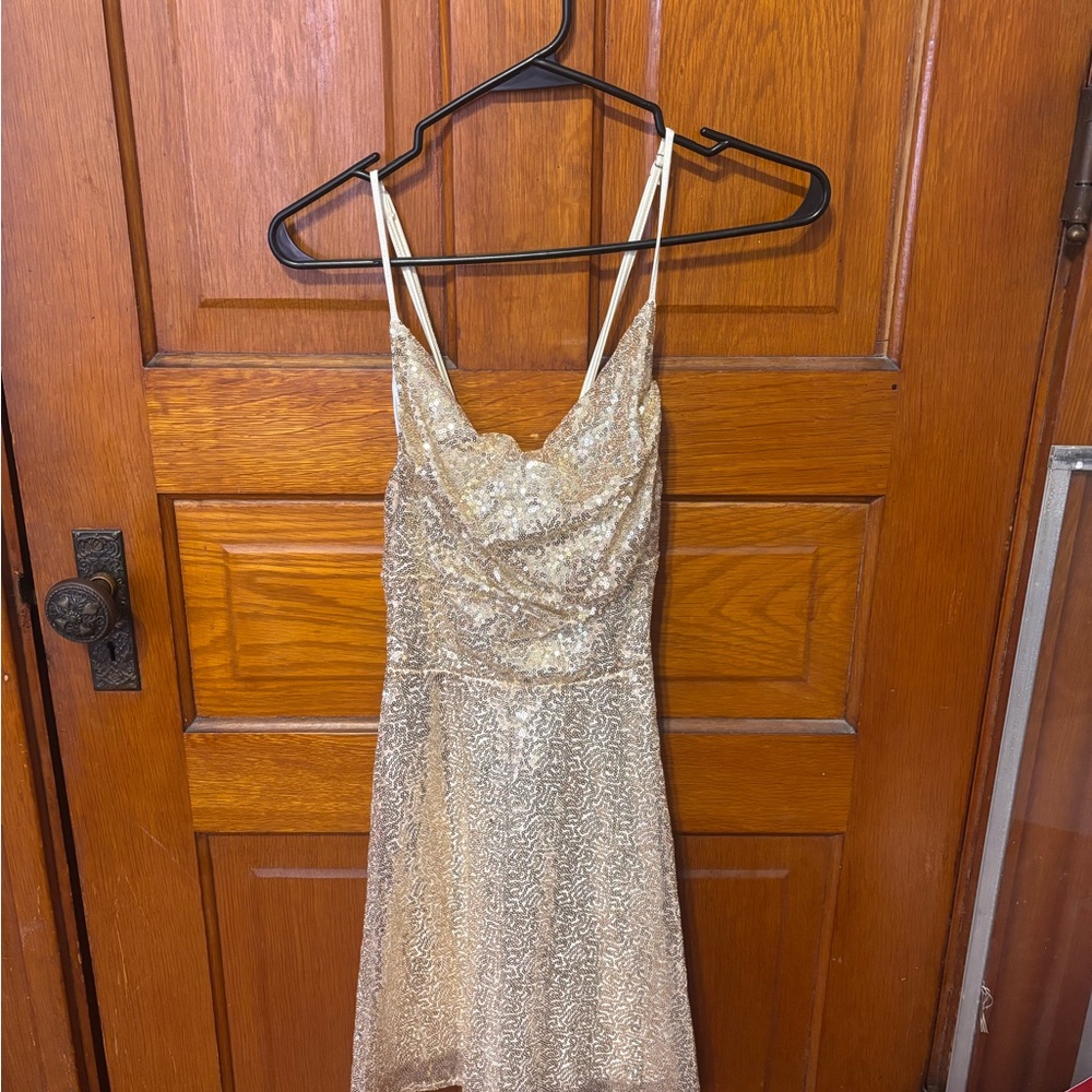 Gold Sequin Cowl Neck Slip Dress